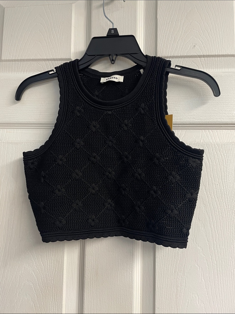 A.L.C. Black Cropped Floral Jacquard Knit Tank